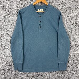 American Giant Shirt Mens Medium Blue Long Sleeve Henley 100% Cotton Made USA